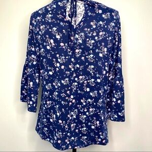 Lauren Conrad Blue Floral Tunic 3x4 Sleeve size medium *